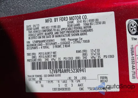 2014 Ford Mustang z USA, uszkodzony, nr VIN 1ZVBP8AM9E5230941